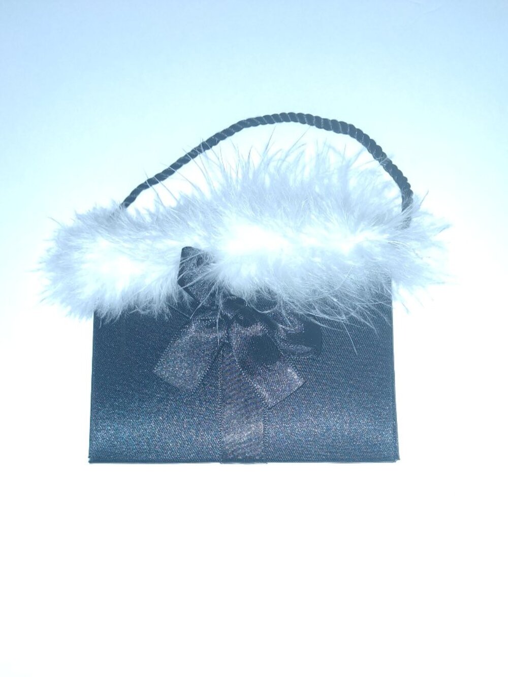 NEW Valentine's Day Gift Card Box Bag Black Satin Bow Magnet Closure Faux Fur